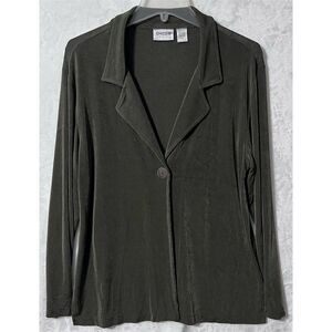 Chico's Travelers Women's Green Open Front Collared Coatigan Size 2 (Large)